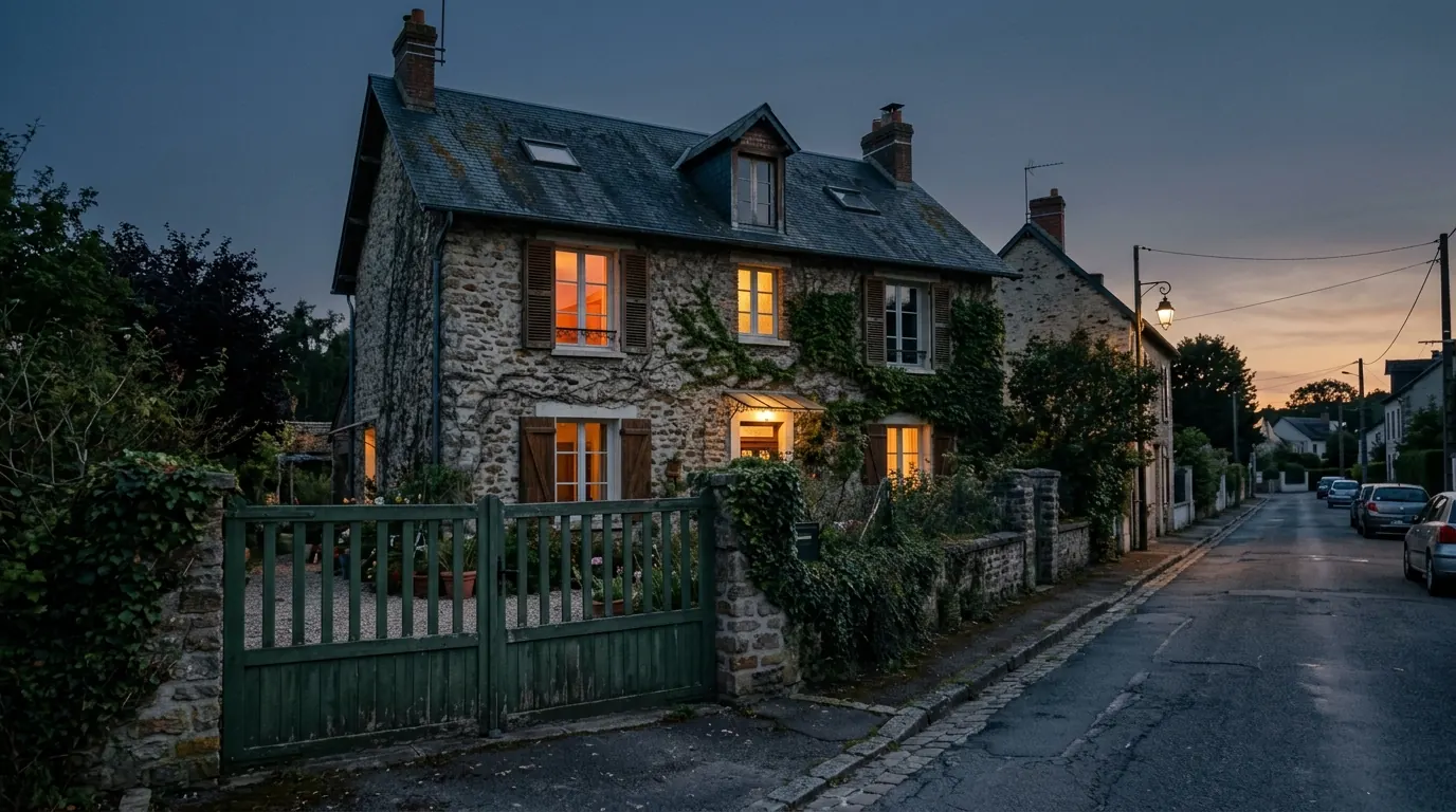 Maison de pierre à la tombée de la nuit